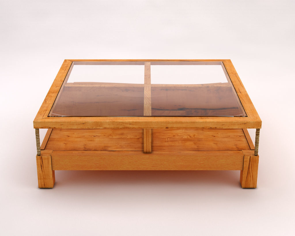 LOUNGE TABLE---Double support in wood and glass 3D model_10