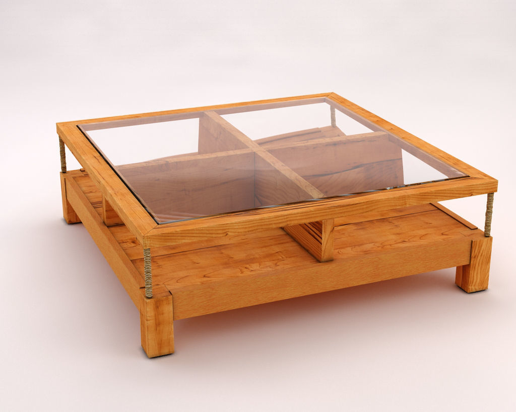 LOUNGE TABLE---Double support in wood and glass 3D model_2