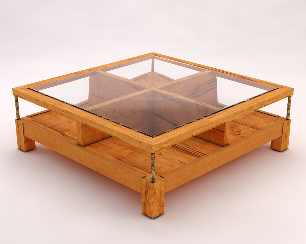 LOUNGE TABLE---Double support in wood and glass 3D model_8