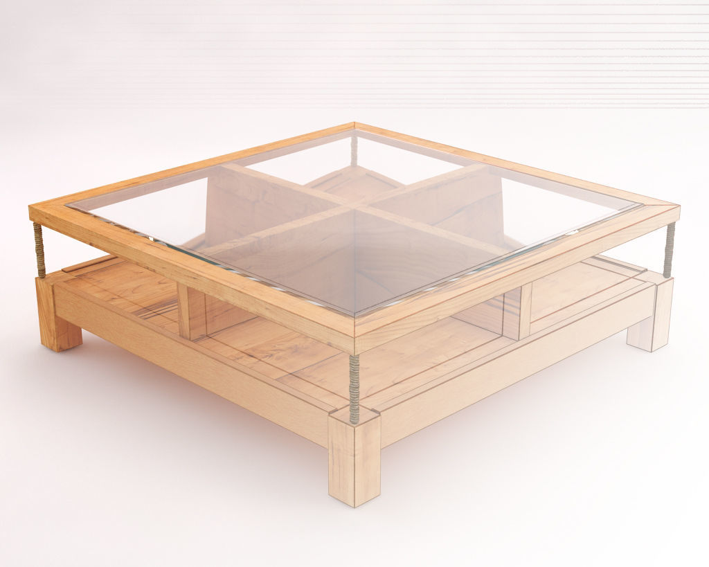 LOUNGE TABLE---Double support in wood and glass 3D model_4