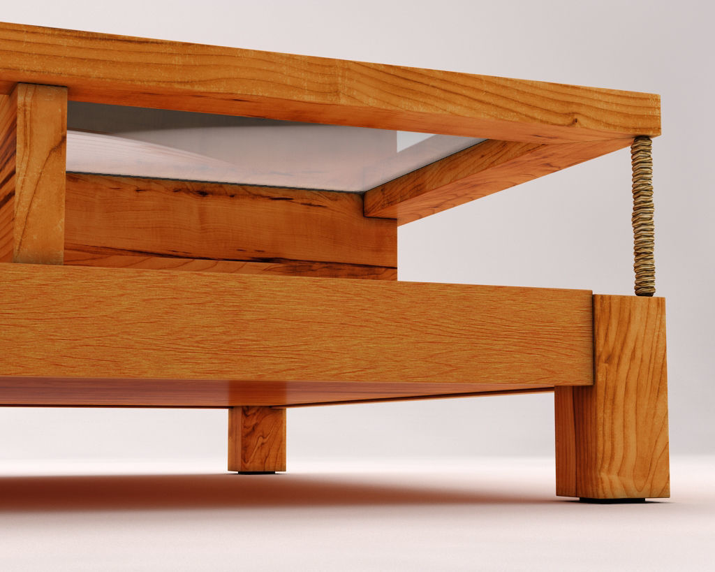 LOUNGE TABLE---Double support in wood and glass 3D model_19