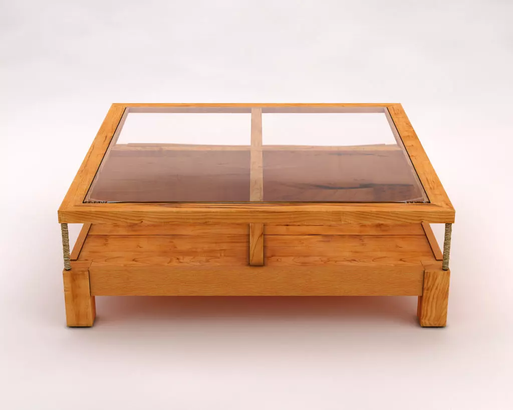 LOUNGE TABLE---Double support in wood and glass 3D model_0