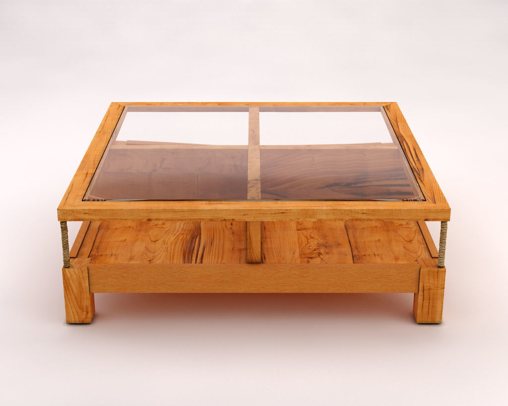 LOUNGE TABLE---Double support in wood and glass 3D model_6