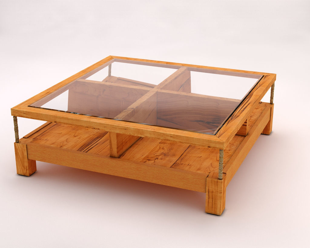 LOUNGE TABLE---Double support in wood and glass 3D model_5