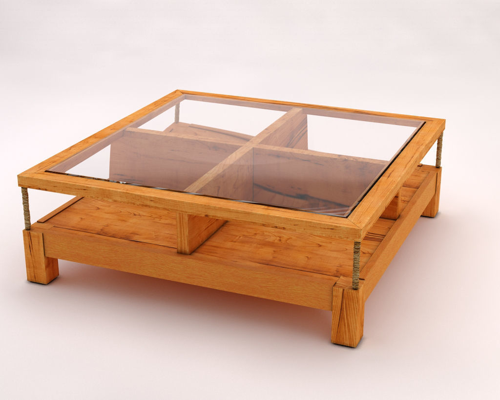 LOUNGE TABLE---Double support in wood and glass 3D model_9