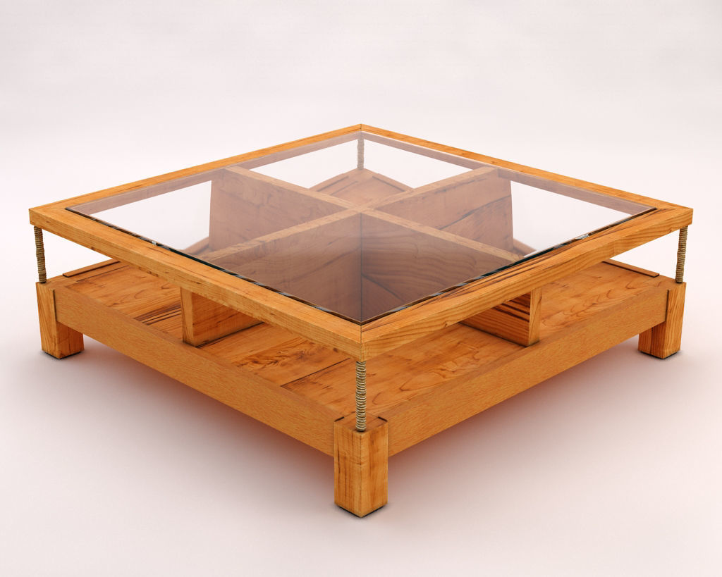 LOUNGE TABLE---Double support in wood and glass 3D model_3