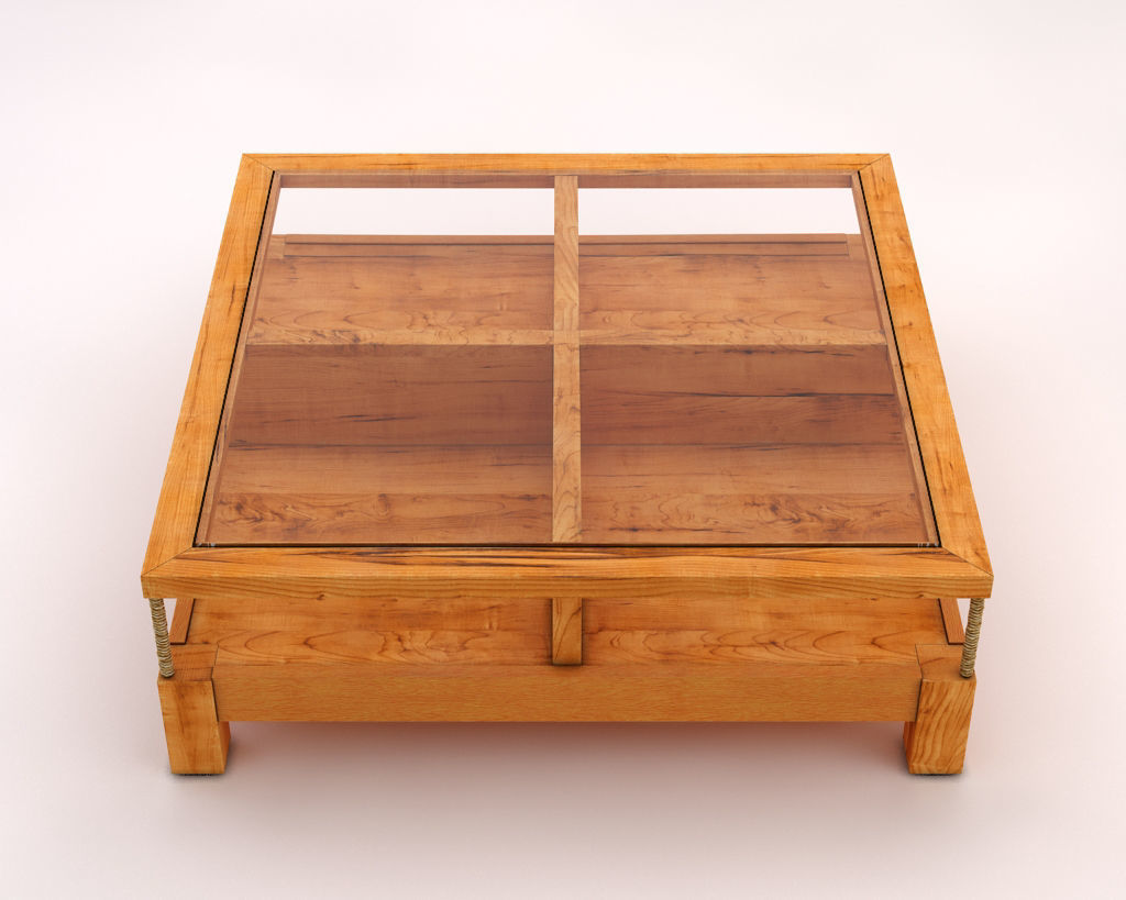 LOUNGE TABLE---Double support in wood and glass 3D model_11