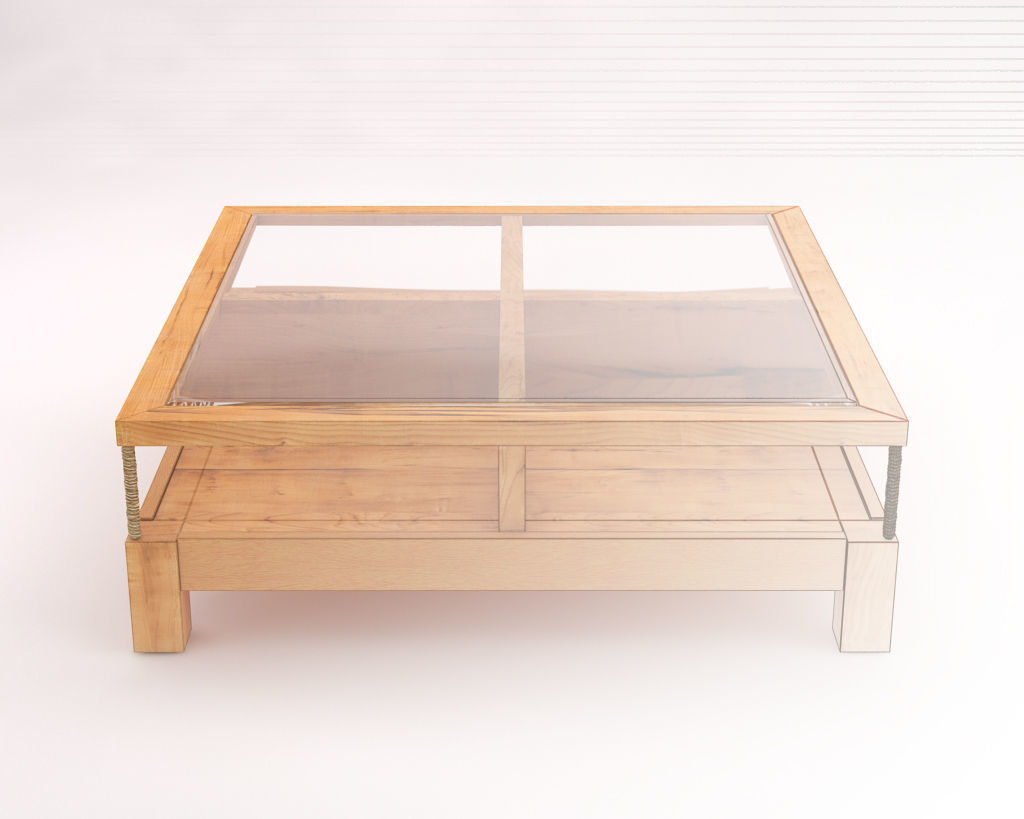 LOUNGE TABLE---Double support in wood and glass 3D model_1