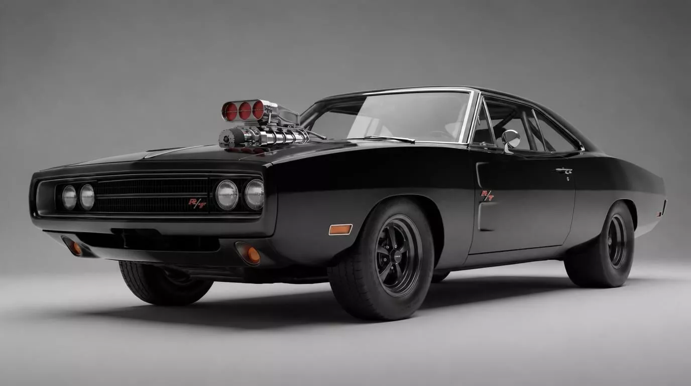 Classic Black Dodge Charger RT Muscle Car with Supercharger 3D model