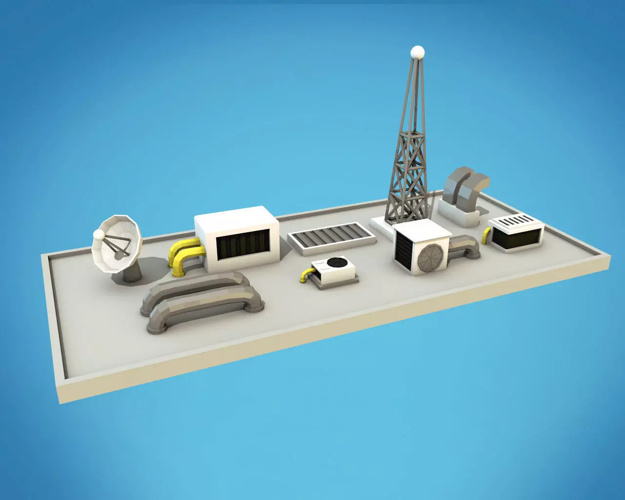 Cartoon Roof Technics Low-poly 3D model_0