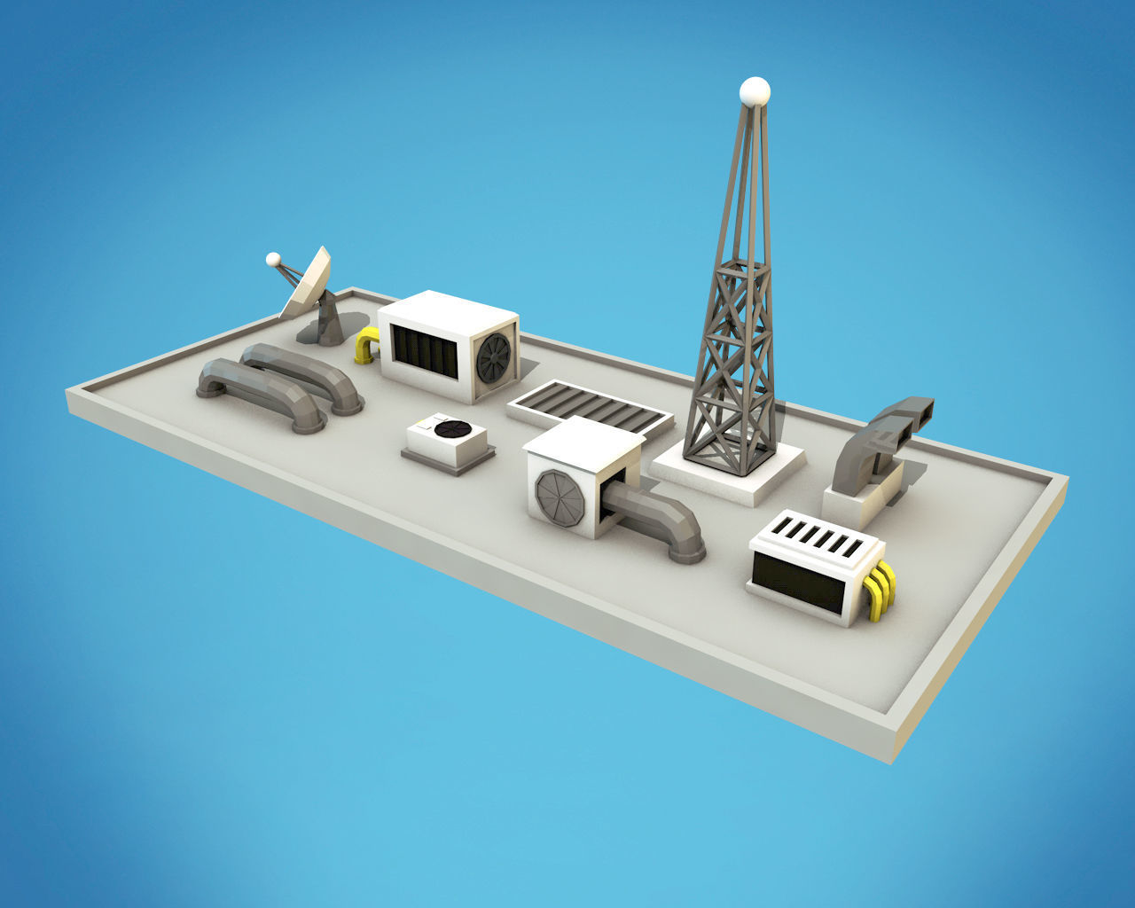 Cartoon Roof Technics Low-poly 3D model_2