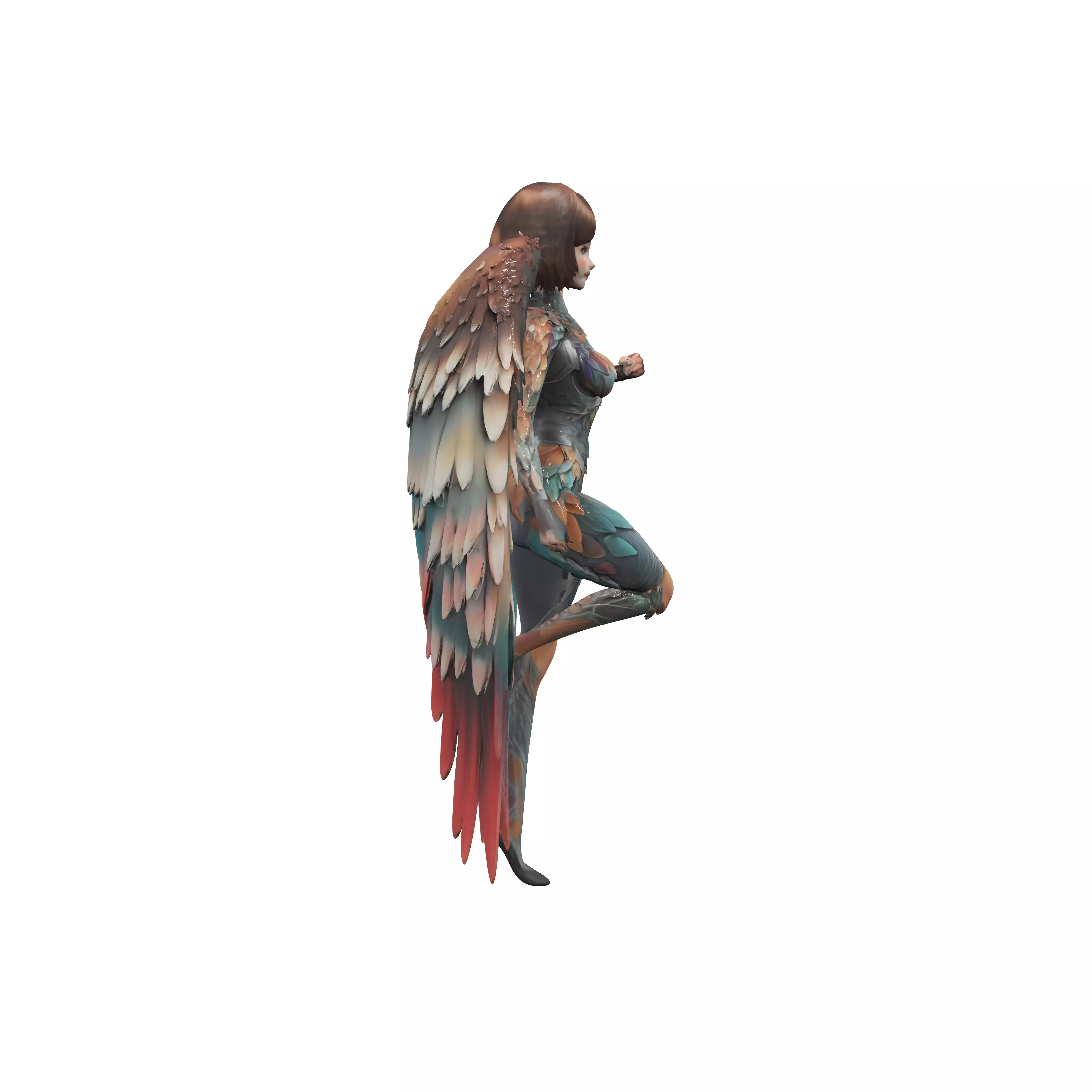 Cute slender female angel guardian with wry smile dressed in w 3D model