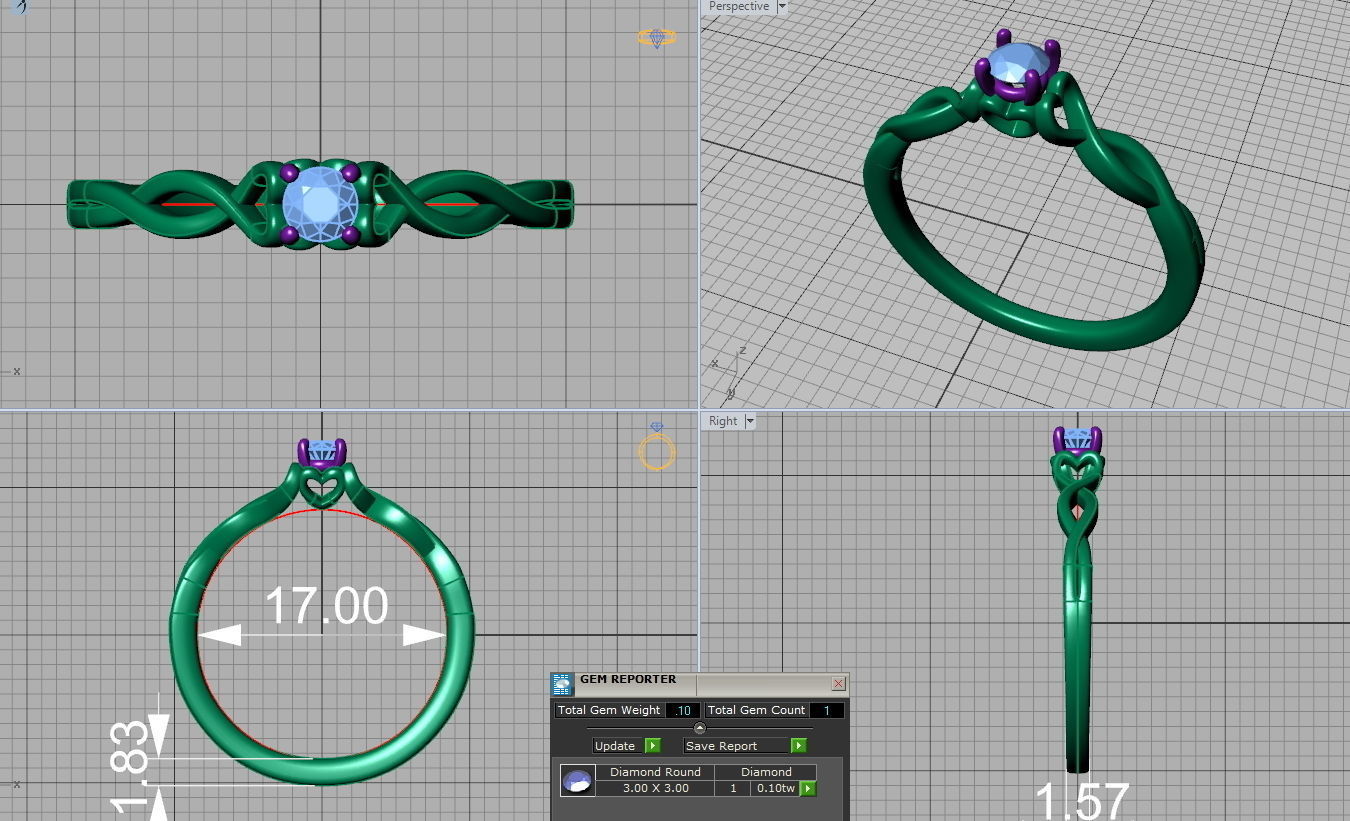 Diamond Heart Engagement ring 3mm Round Gem 3D print model_5