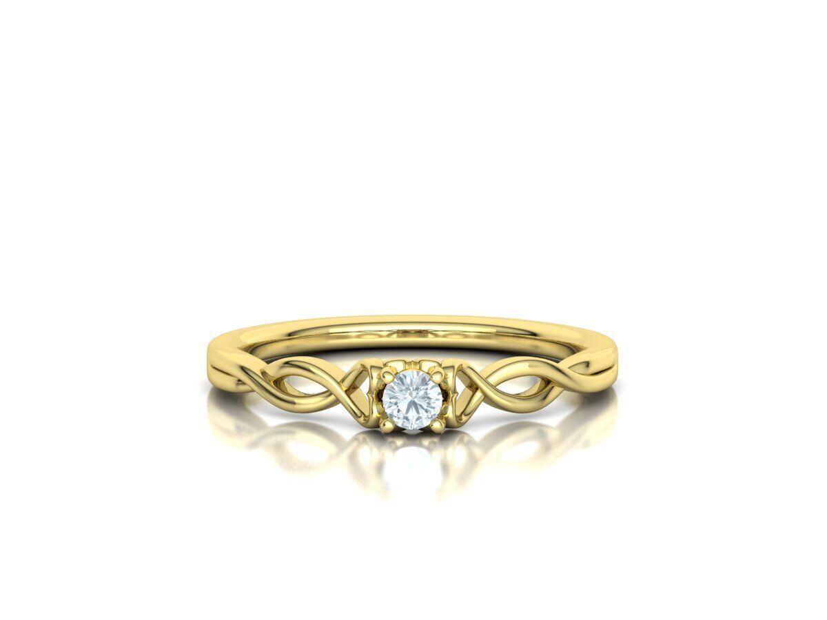 Diamond Heart Engagement ring 3mm Round Gem 3D print model_3