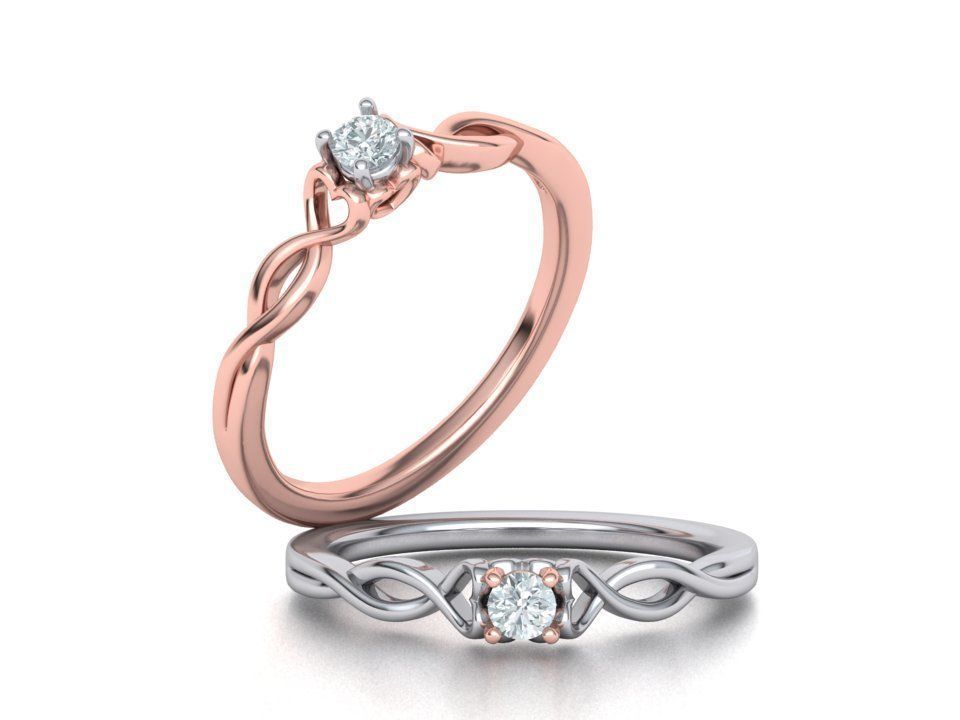 Diamond Heart Engagement ring 3mm Round Gem 3D print model_14