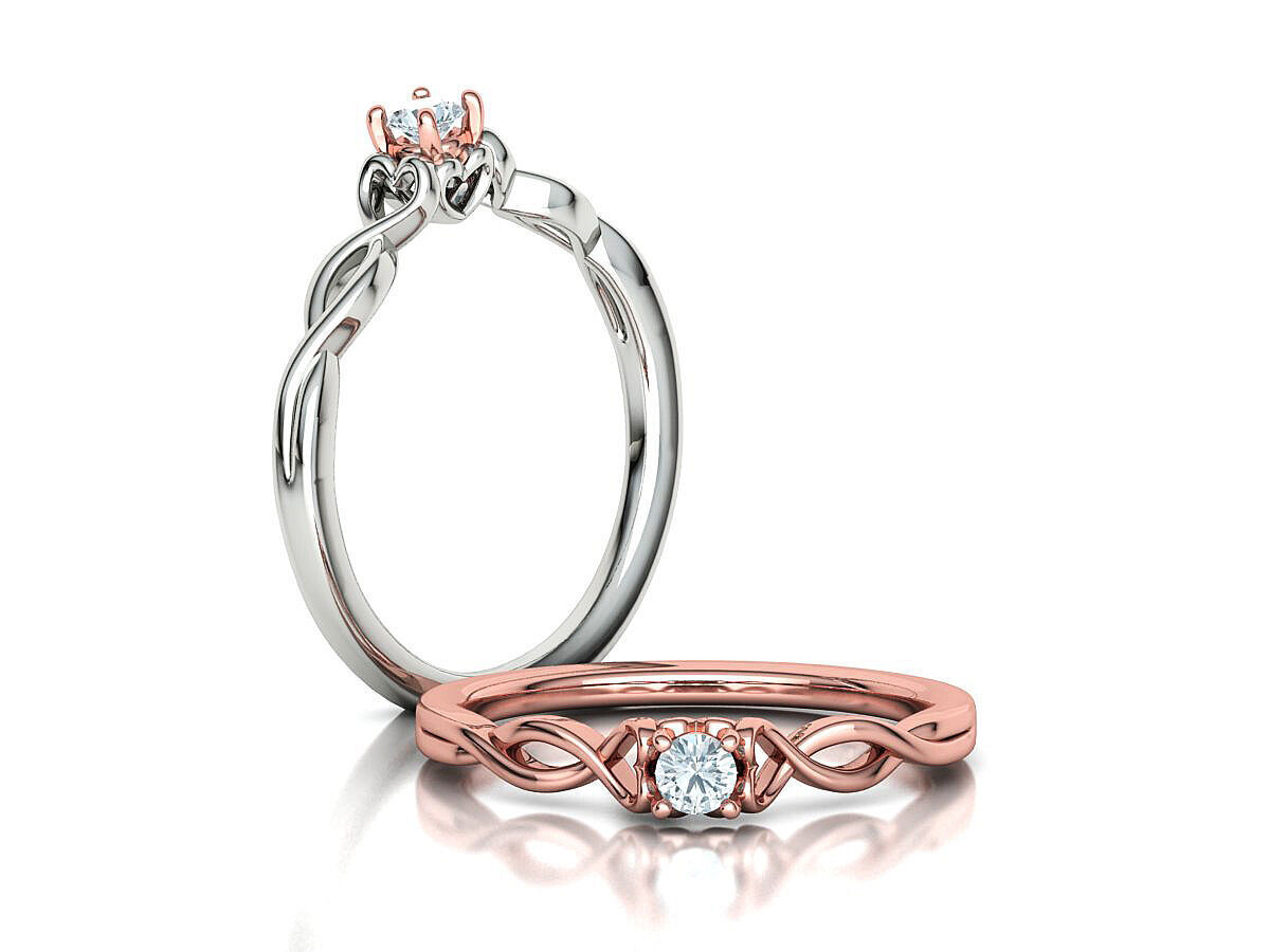 Diamond Heart Engagement ring 3mm Round Gem 3D print model_1