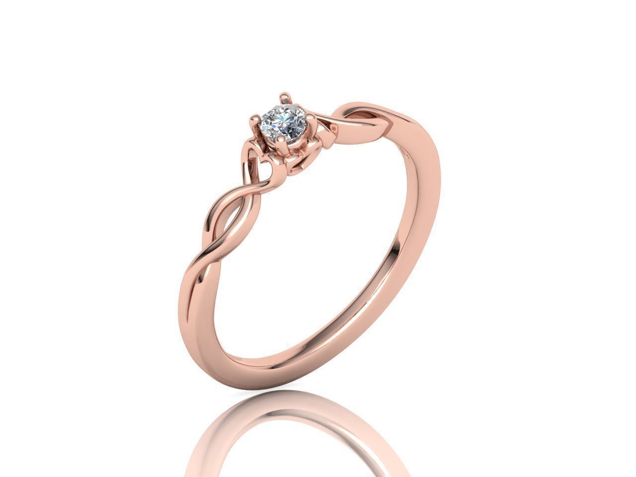 Diamond Heart Engagement ring 3mm Round Gem 3D print model_12