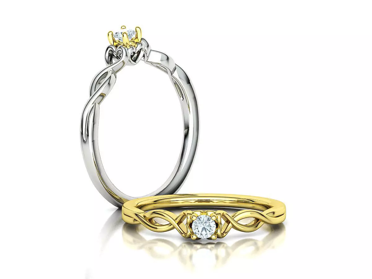 Diamond Heart Engagement ring 3mm Round Gem 3D print model_0