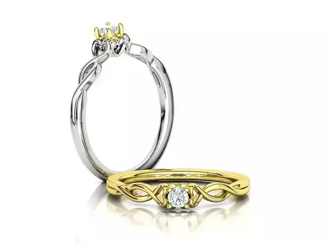 Diamond Heart Engagement ring 3mm Round Gem 3D print model