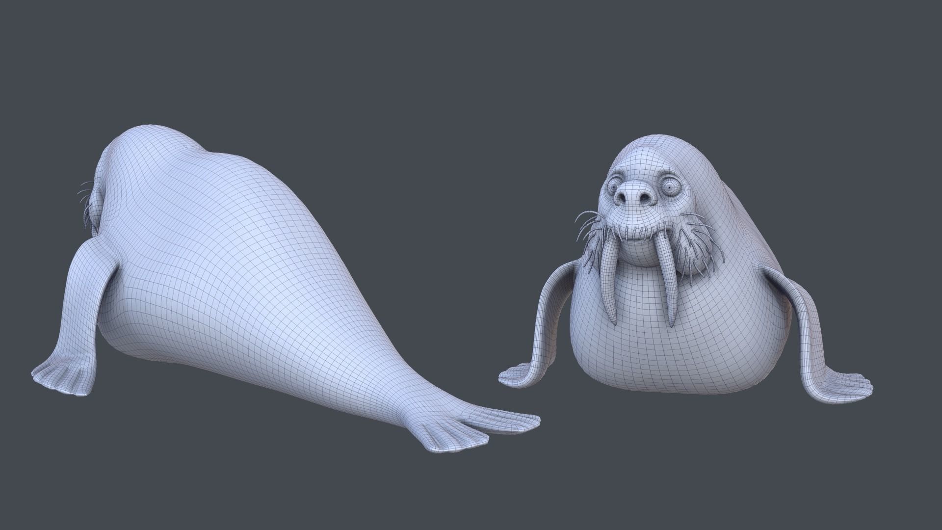 Cartoon Small Walrus  Low-poly 3D model_4