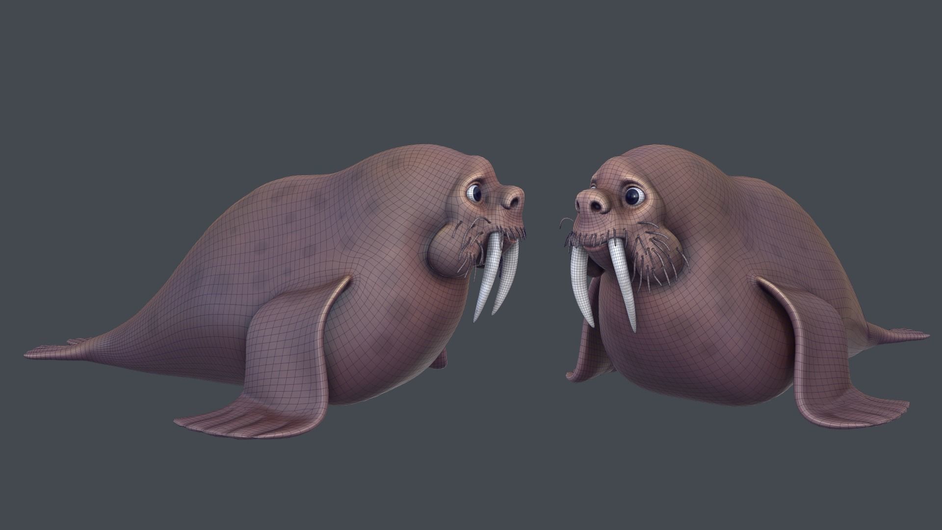 Cartoon Small Walrus  Low-poly 3D model_3