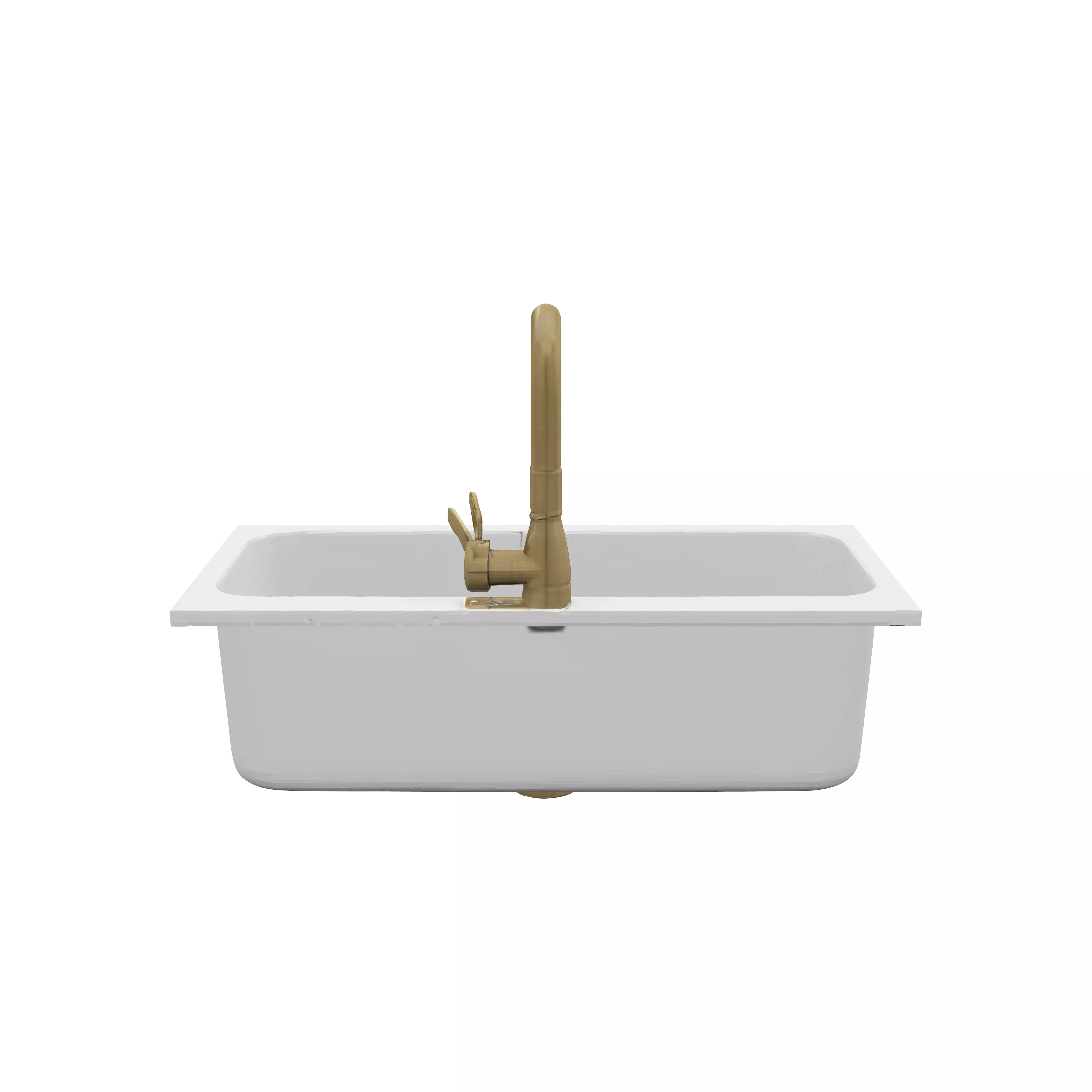 A white ceramic singlebasin undermount kitchen sink with smoot 3D model