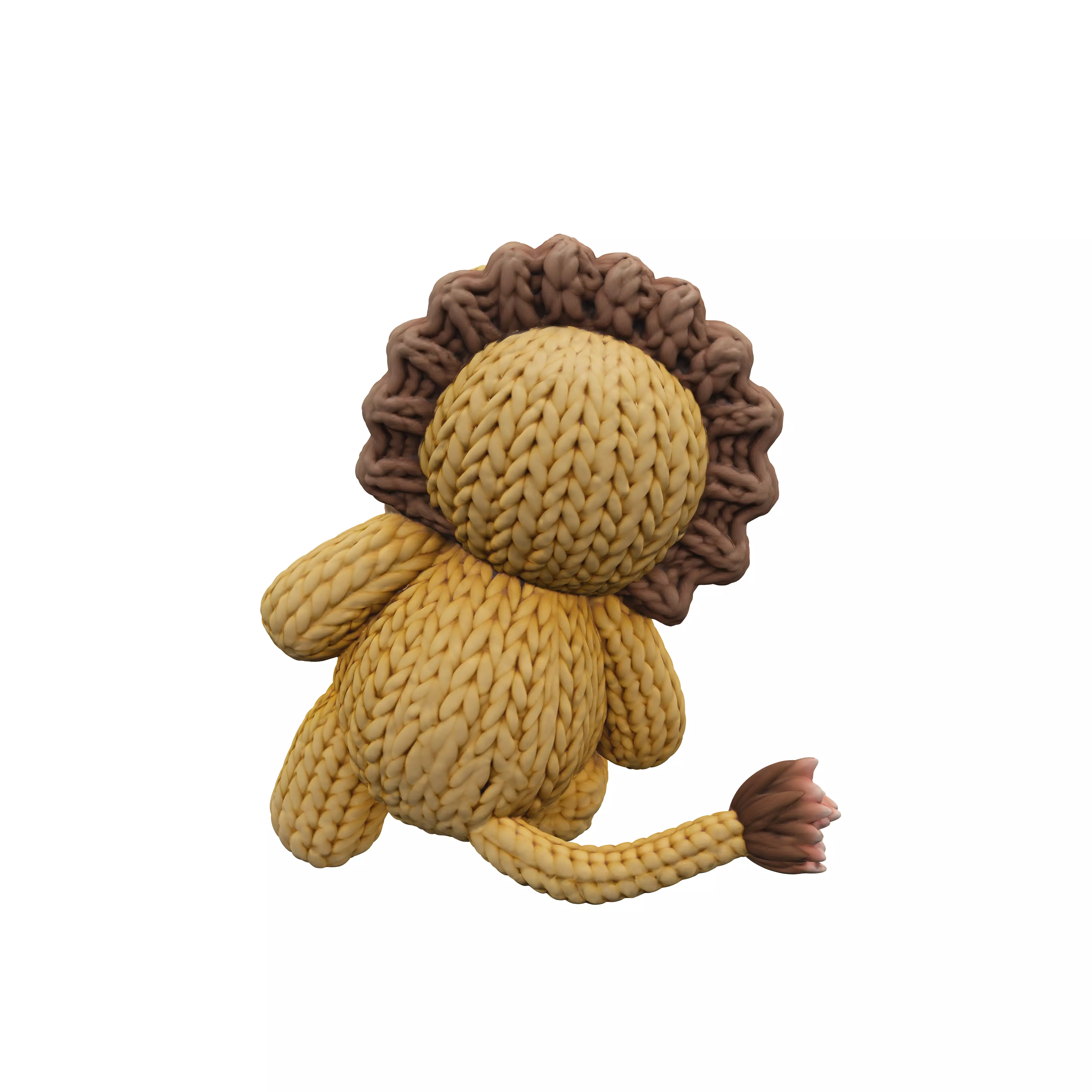A chunky handmade knitted lion plush toy isolated on a pure wh 3D model