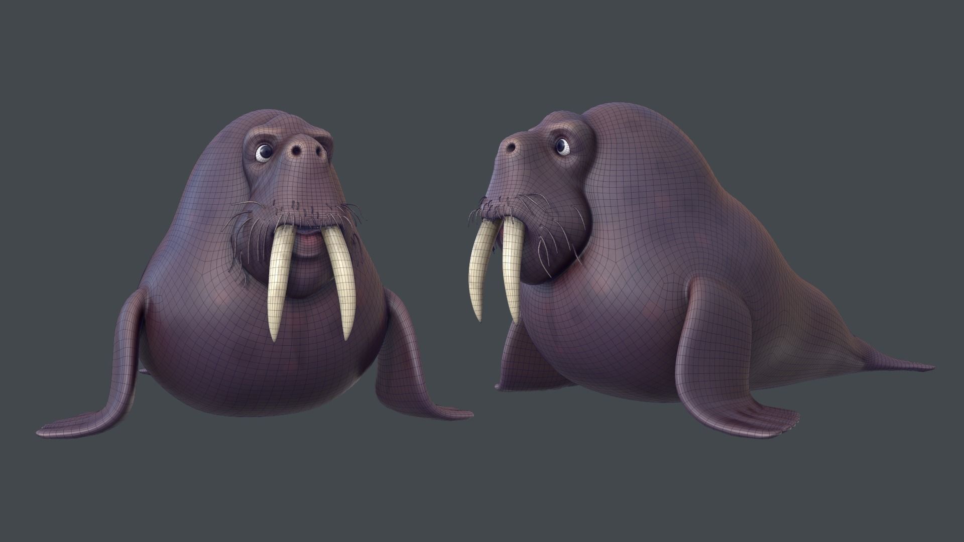 Cartoon Walrus Collection Low-poly 3D model_3