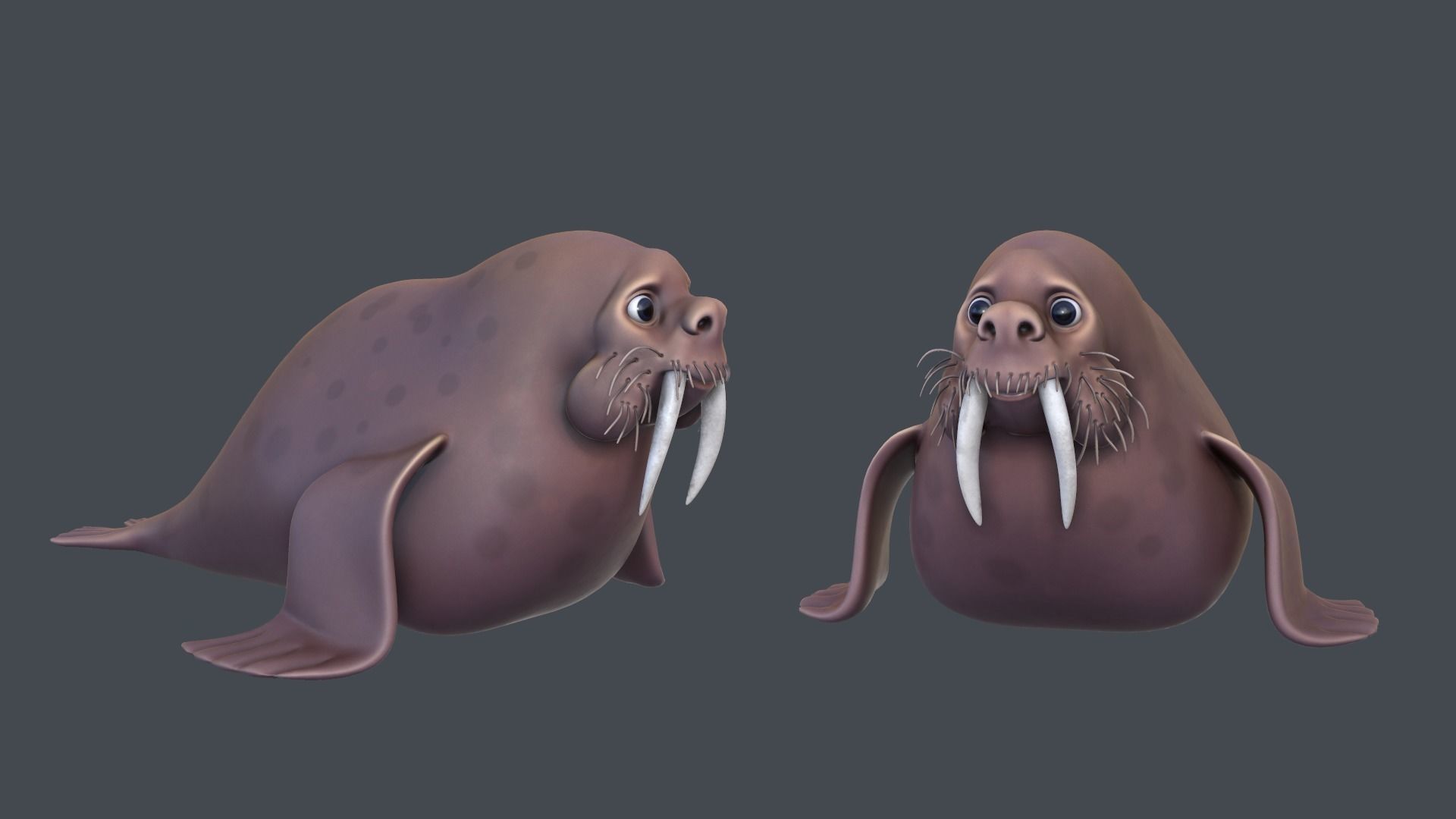 Cartoon Walrus Collection Low-poly 3D model_2