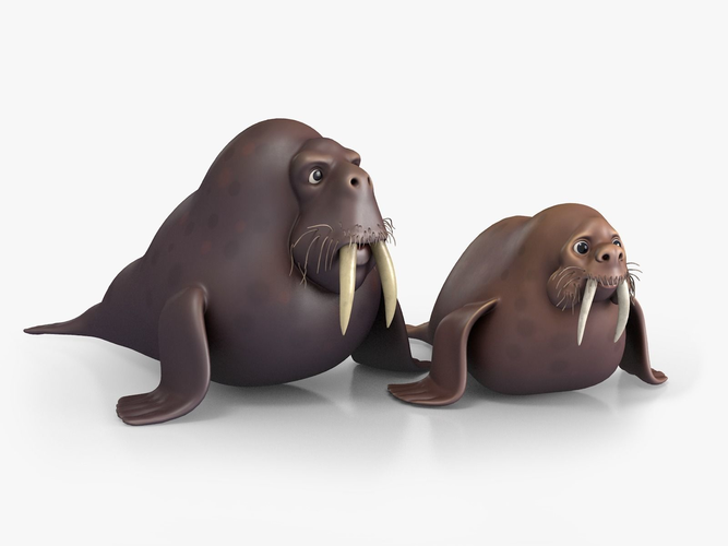 Cartoon Walrus Collection Low-poly 3D model