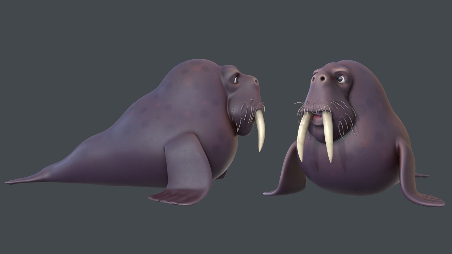 Cartoon Walrus Collection Low-poly 3D model_1