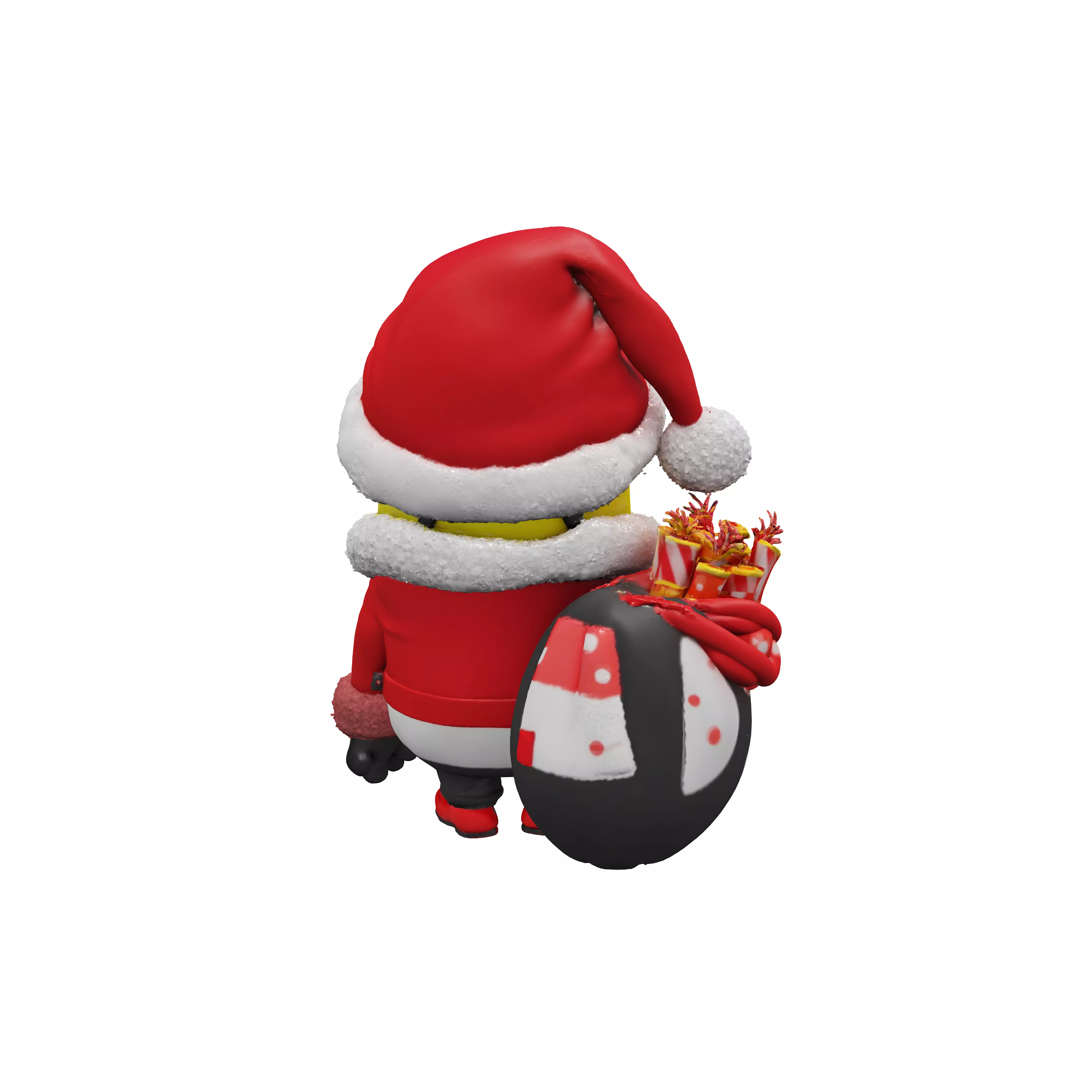 A cute Minion character dressed as Santa Claus wearing a class 3D model