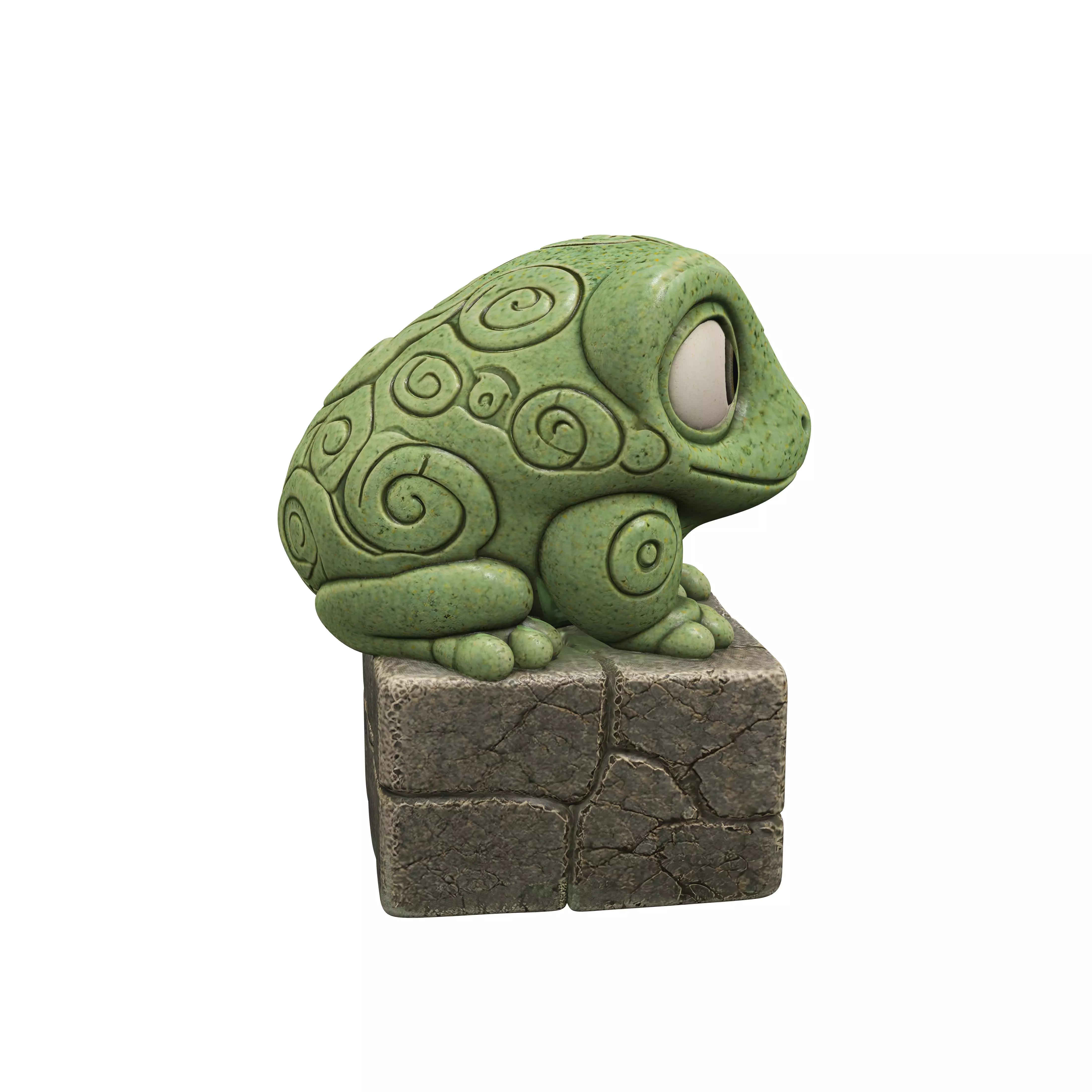 Emerald Stone Frog on a Cracked Pedestal 3D model