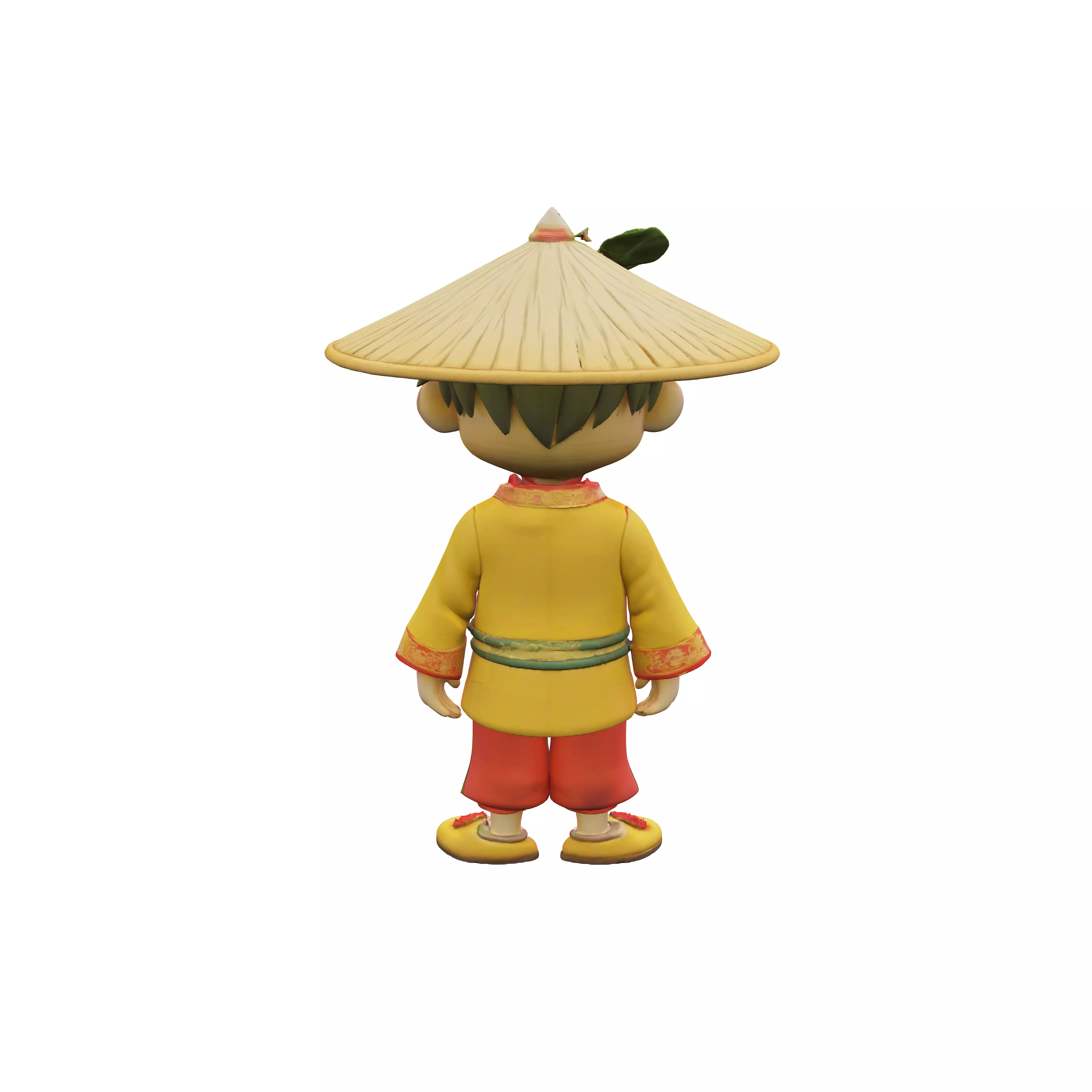 China a cartoonish bamboo shoot character wearing traditional 3D model
