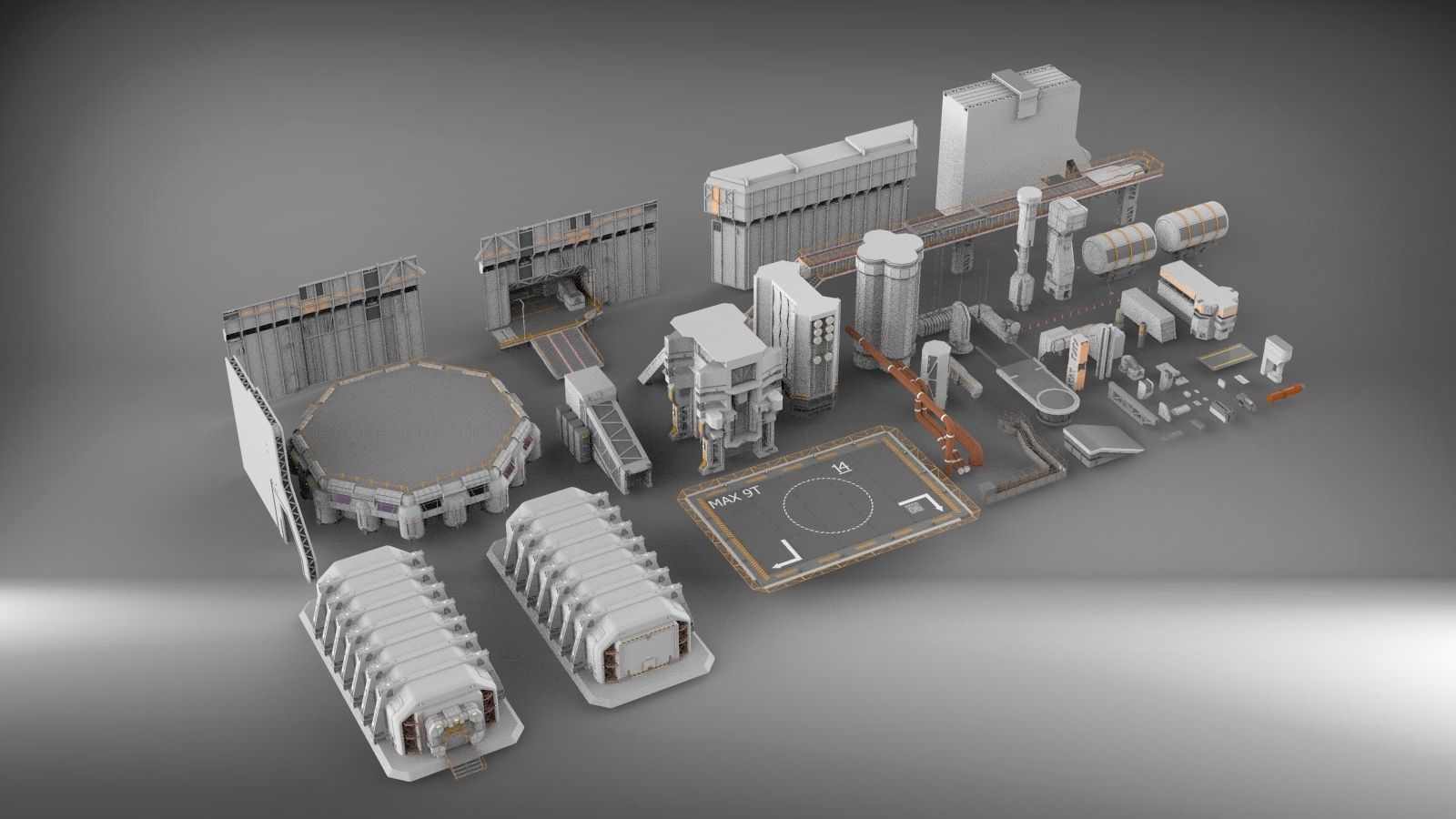 Sci-Fi architecture Elements collection 3 3D model_2