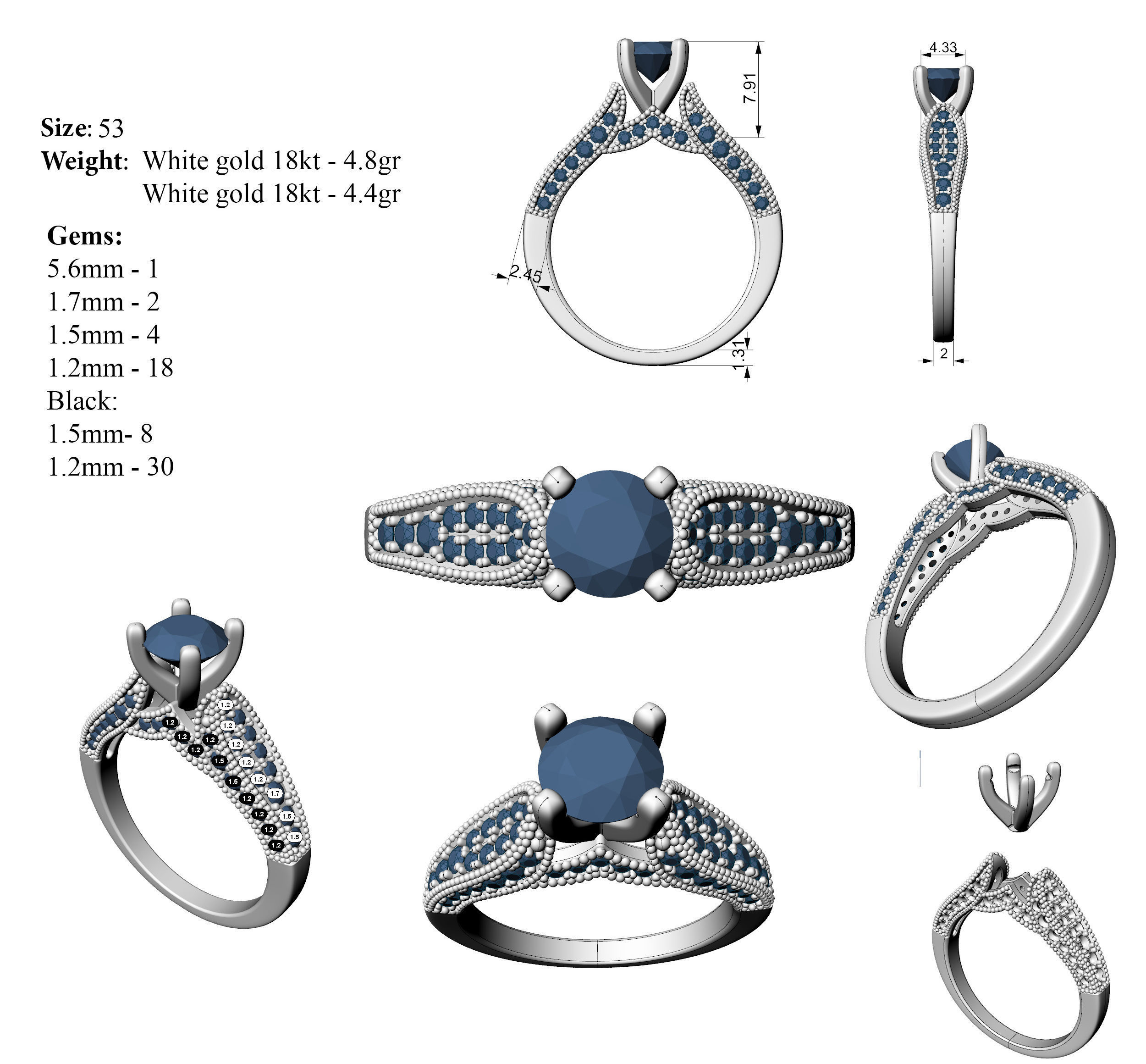 Unique Diamond Engagement Ring 165 3D print model_19