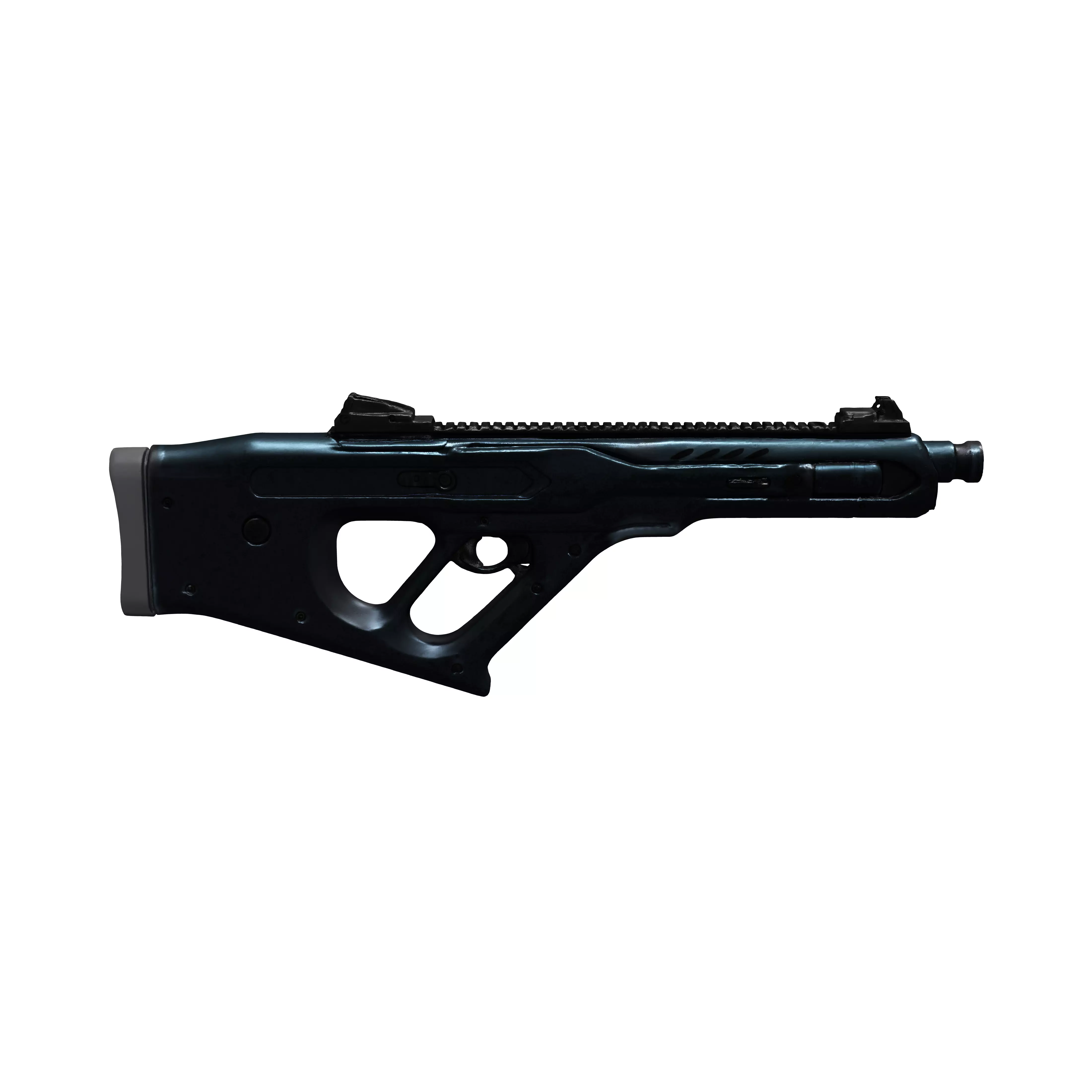 A highly detailed futuristic modern firearm with a streamlined 3D model