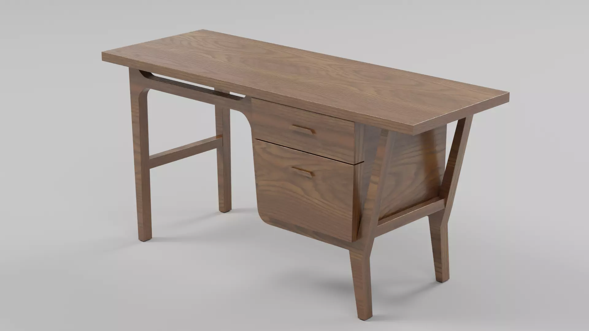 Mid-Century Modern Writing Desk with Drawers 02 Low-poly 3D model