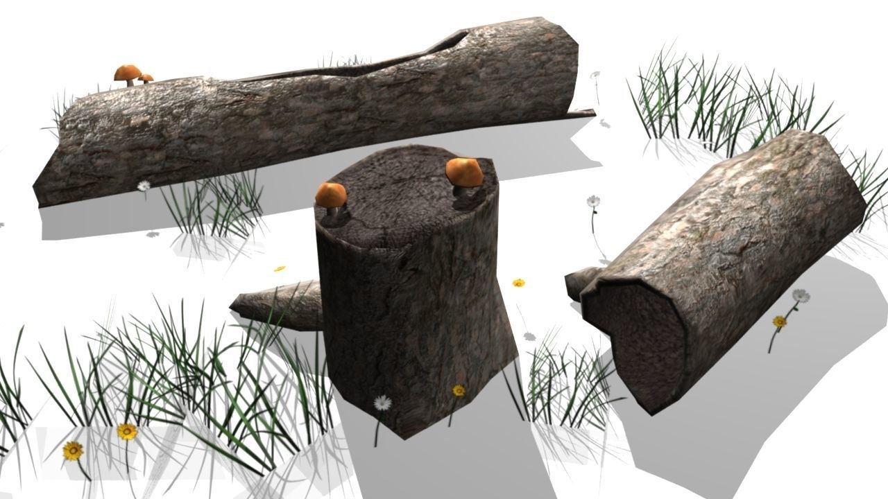 Low poly dead tree and stump Low-poly 3D model_1