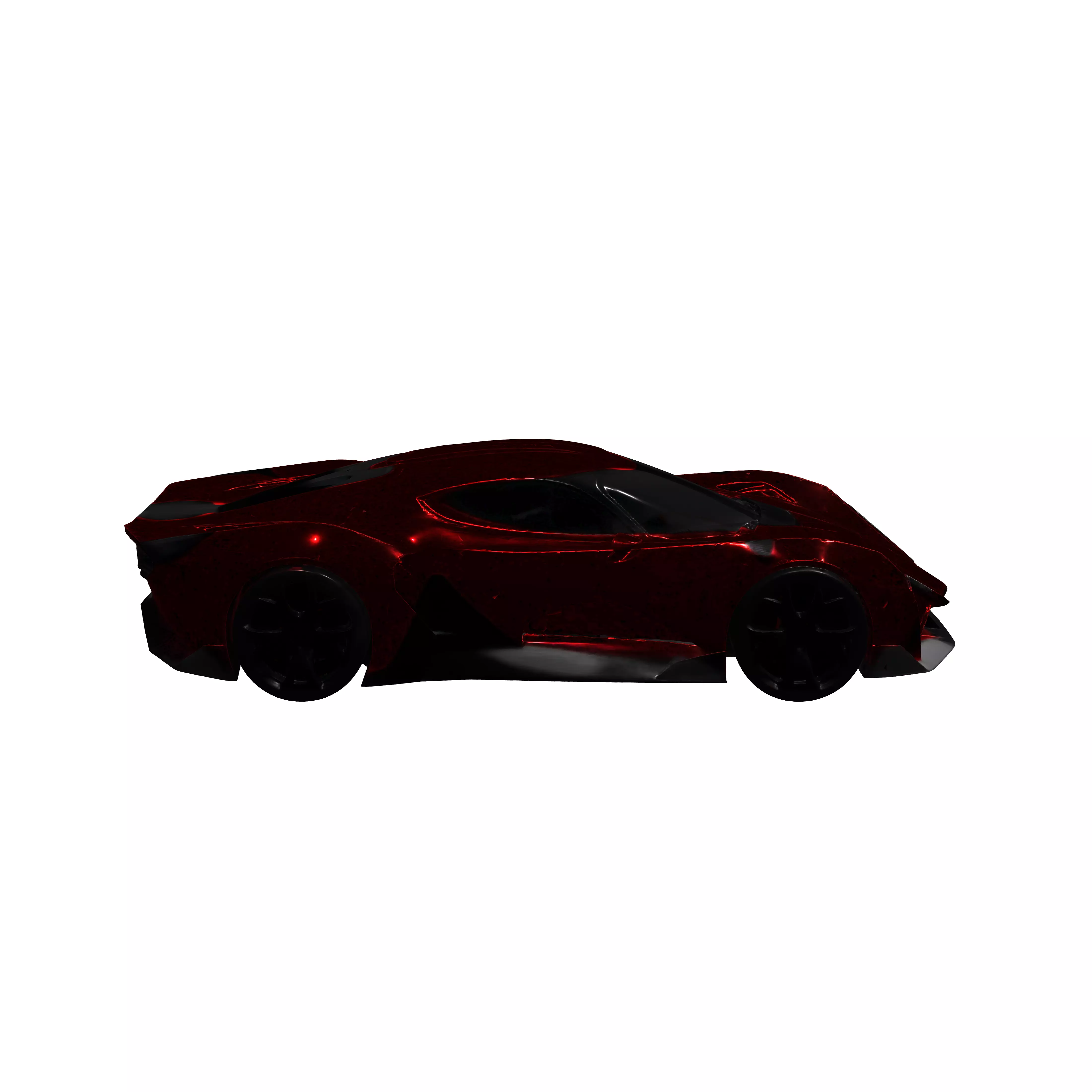 Concept angular Hypercar in glossy shiny red with black rims F 3D model