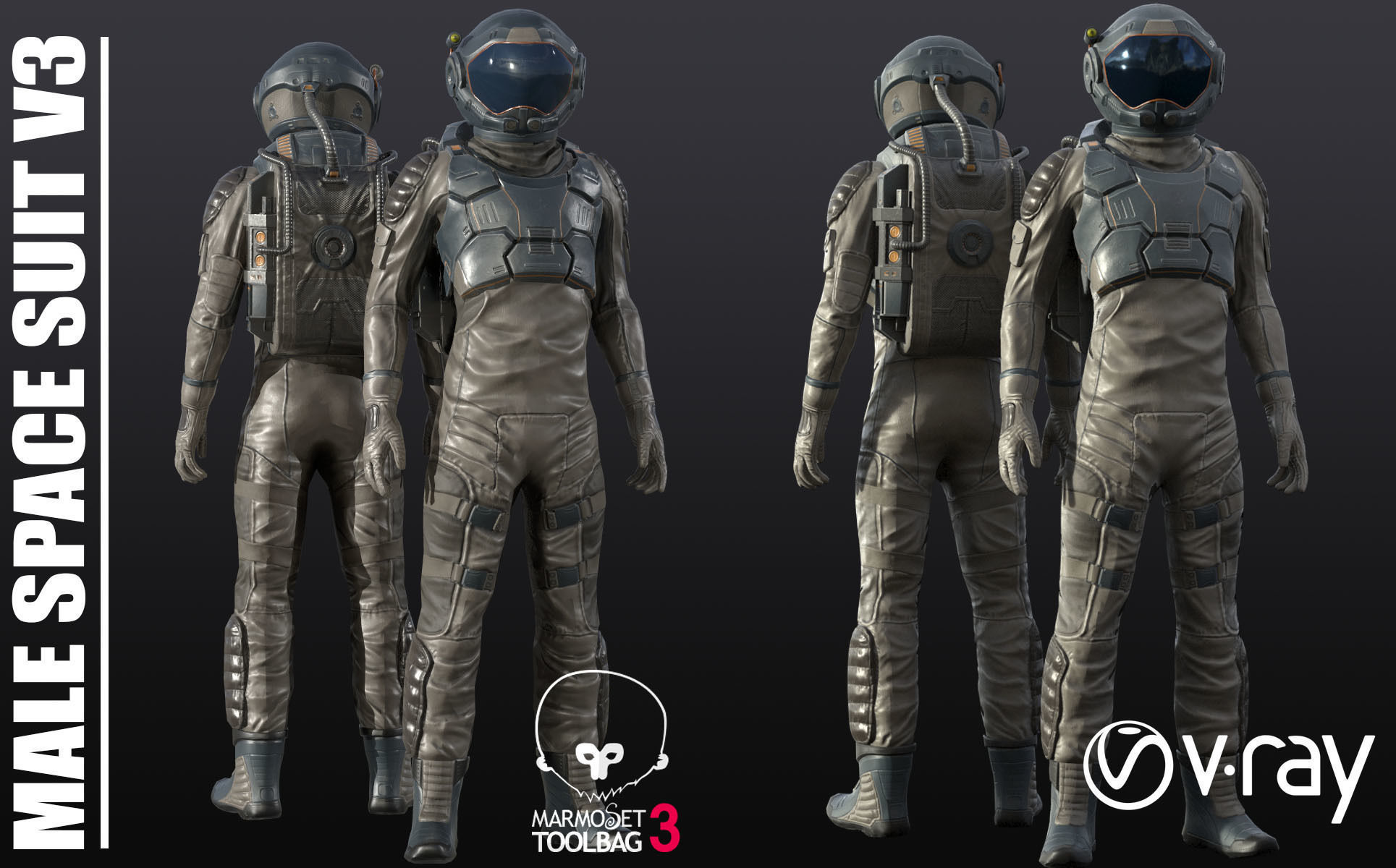 male Space Suit Low-poly 3D model_4