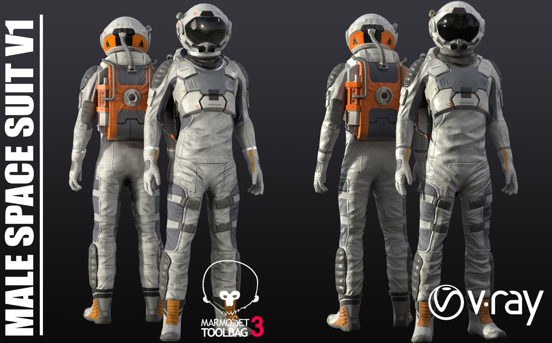 male Space Suit Low-poly 3D model_2