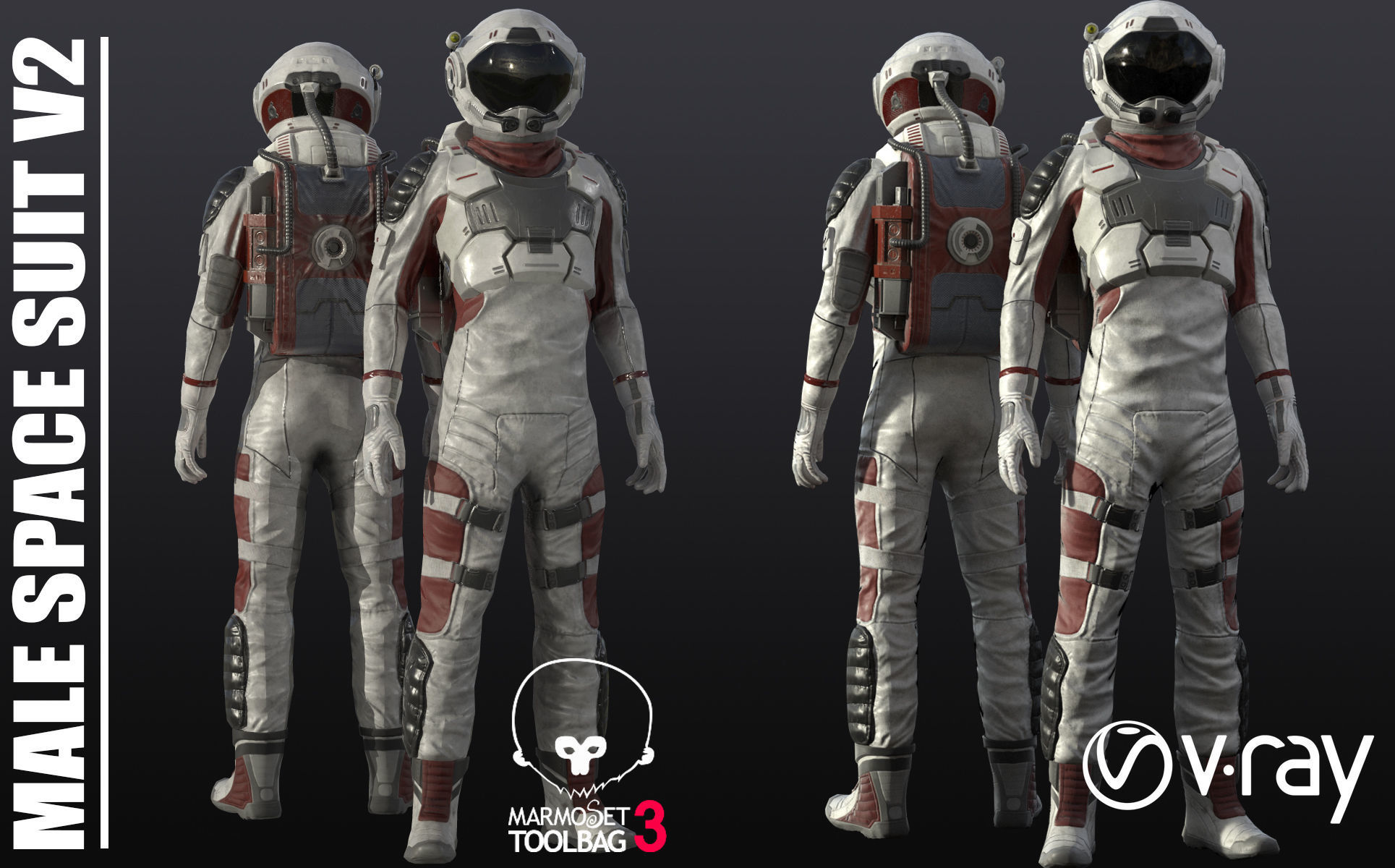 male Space Suit Low-poly 3D model_3