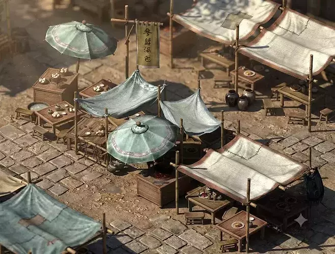Traditional Asian Street Food Market Stalls 3D Model Collection 3D model