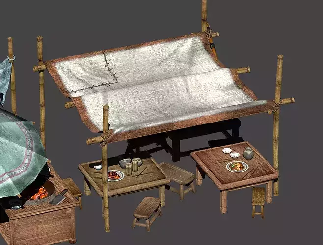Traditional Asian Street Food Market Stalls 3D Model Collection 3D model 6