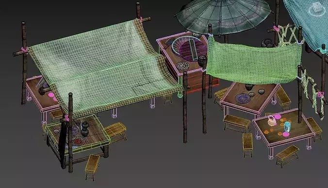 Traditional Asian Street Food Market Stalls 3D Model Collection 3D model 7