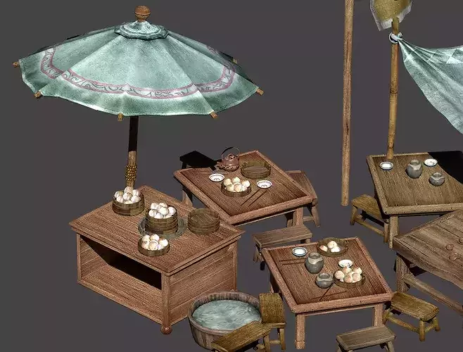 Traditional Asian Street Food Market Stalls 3D Model Collection 3D model 3