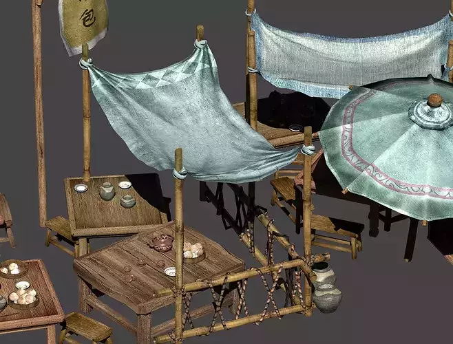 Traditional Asian Street Food Market Stalls 3D Model Collection 3D model 4