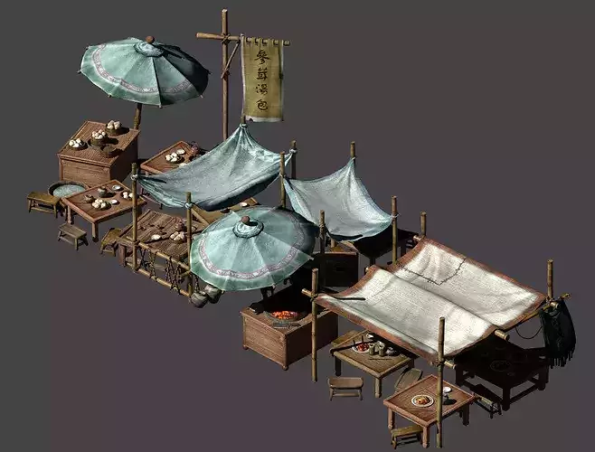 Traditional Asian Street Food Market Stalls 3D Model Collection 3D model 2