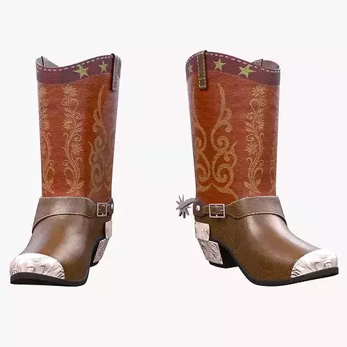 Stylized Western Cowboy Boots with Spurs Game Ready 3D Model